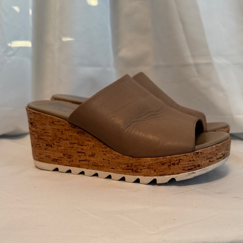 Sorel Brown Cork Wedge Sandals